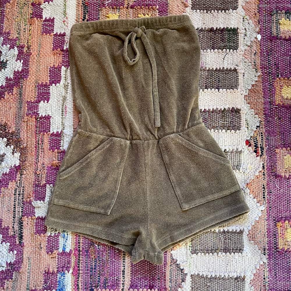 XS terry cloth romper from American Apparel in brownish army green color